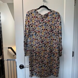 H&M  Long‎ Sleeve Dress Black White Colorful Floral Keyhole Back Knee Length 14